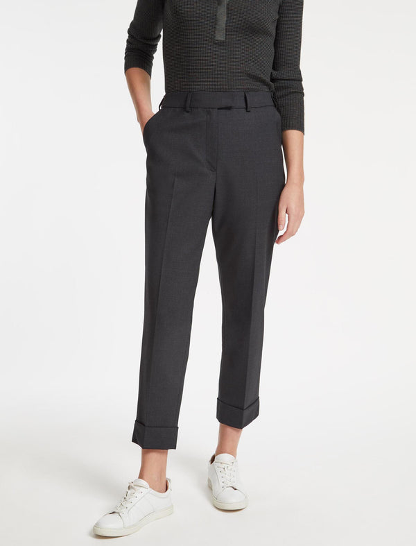 Clement Classic Wool Easy Waist Turn Up Trouser - Charcoal