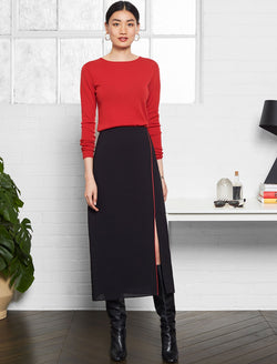 Cleo Split Front Maxi Skirt - Black/Crimson