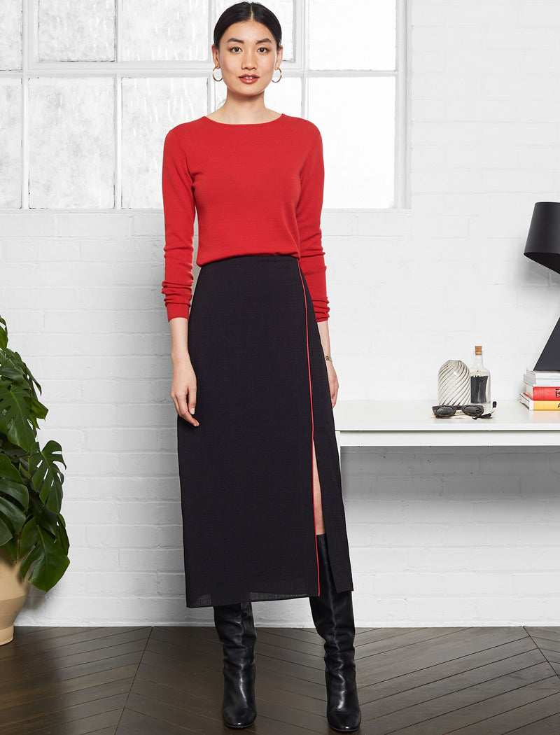 Cleo Split Front Maxi Skirt - Black/Crimson