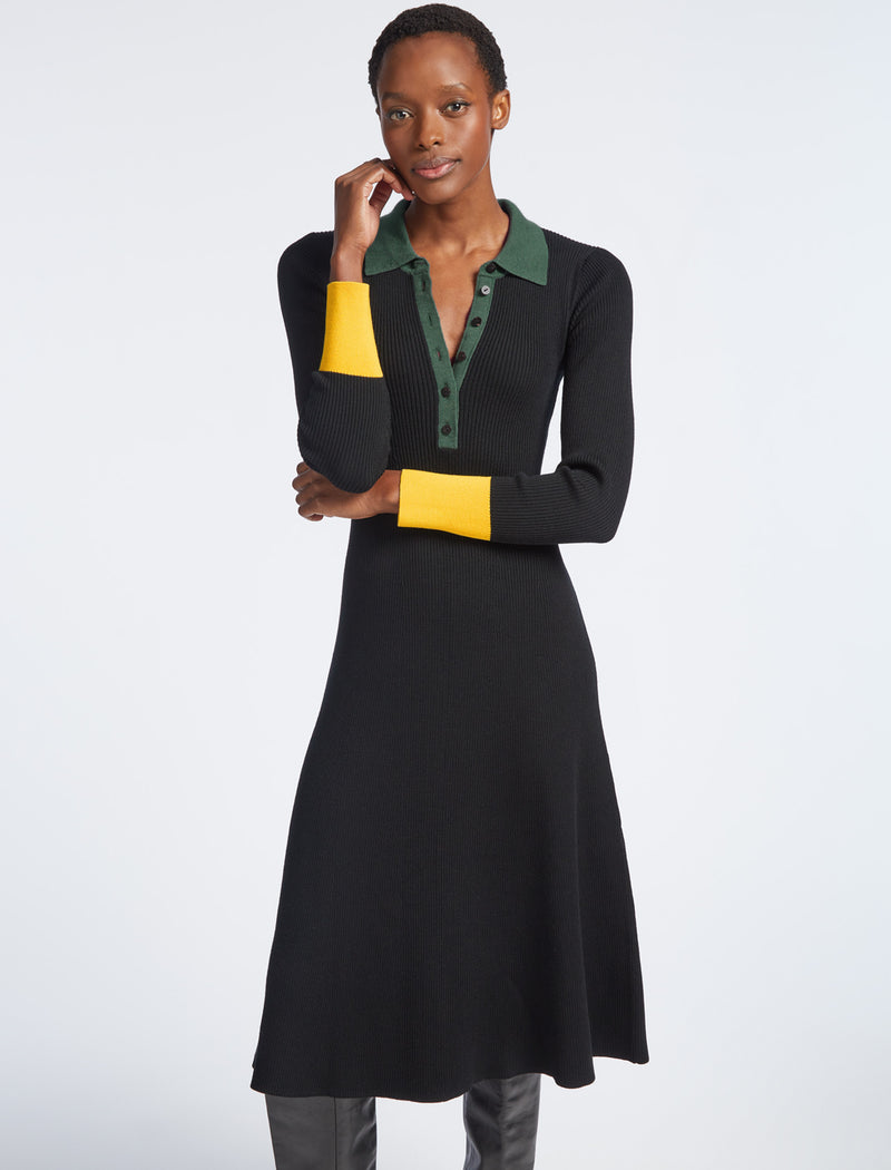 Josie Wool Knit Dress - Black Colour Block