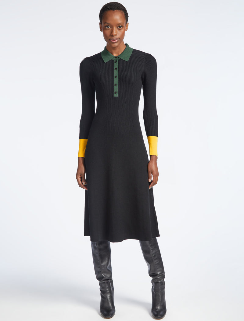 Josie Wool Knit Dress - Black Colour Block