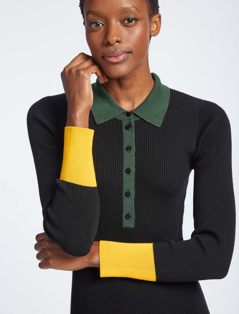Josie Wool Knit Dress - Black Colour Block