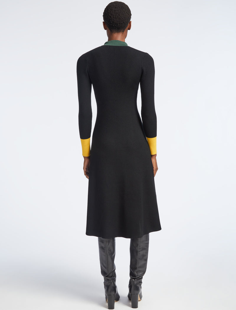 Josie Wool Knit Dress - Black Colour Block