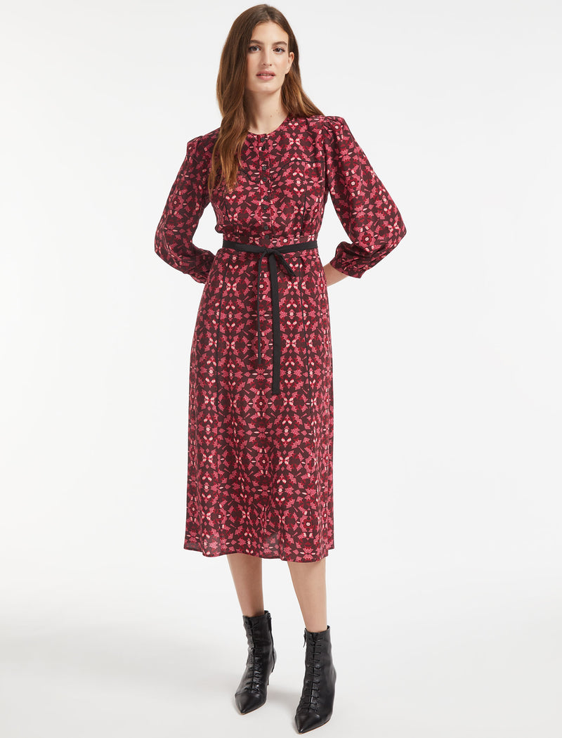 Loella Silk Midi Shirt Dress - Rose Shibori Print