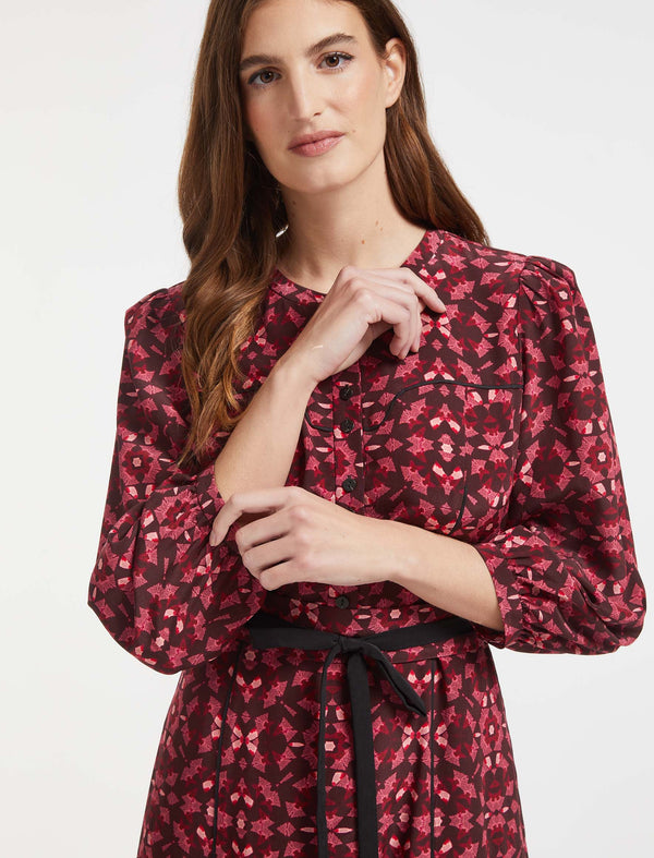 Loella Silk Midi Shirt Dress - Rose Shibori Print