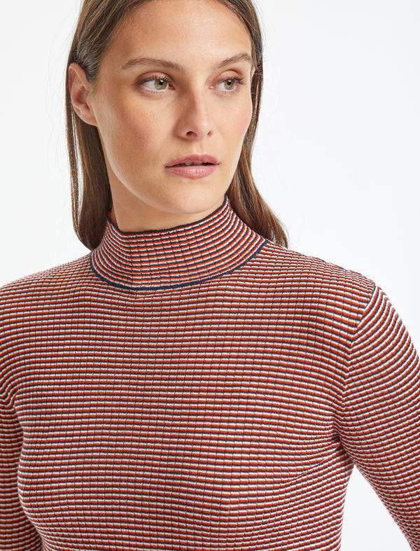 Mila Wool Jumper - Black Crimson White Stripe