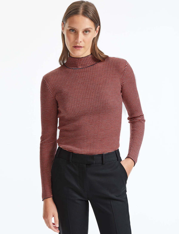 Mila Wool Jumper - Black Crimson White Stripe