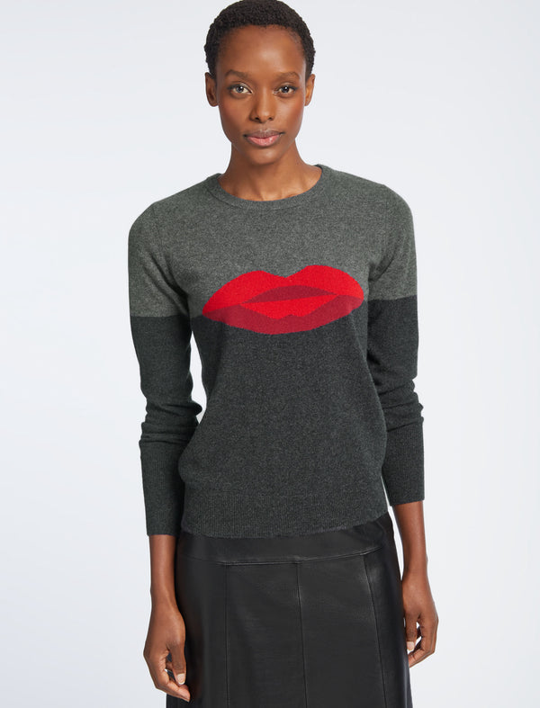 Love Lips Cashmere Jumper - Charcoal