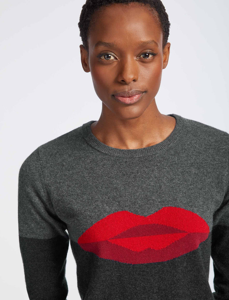 Love Lips Cashmere Jumper - Charcoal
