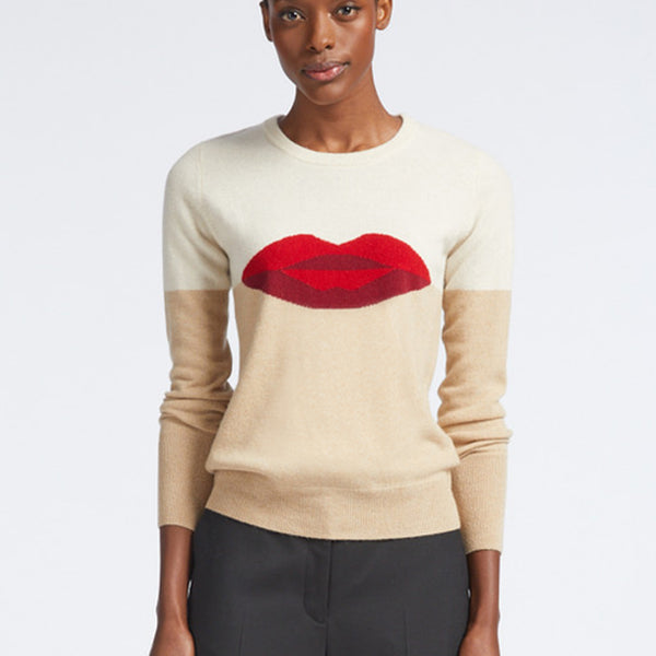 Love Lips Cashmere Crew Neck Jumper in Cream