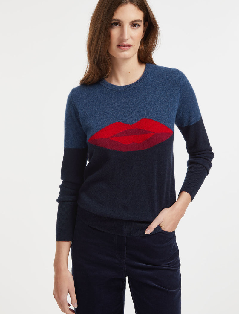 Love Lips Cashmere Jumper - Navy