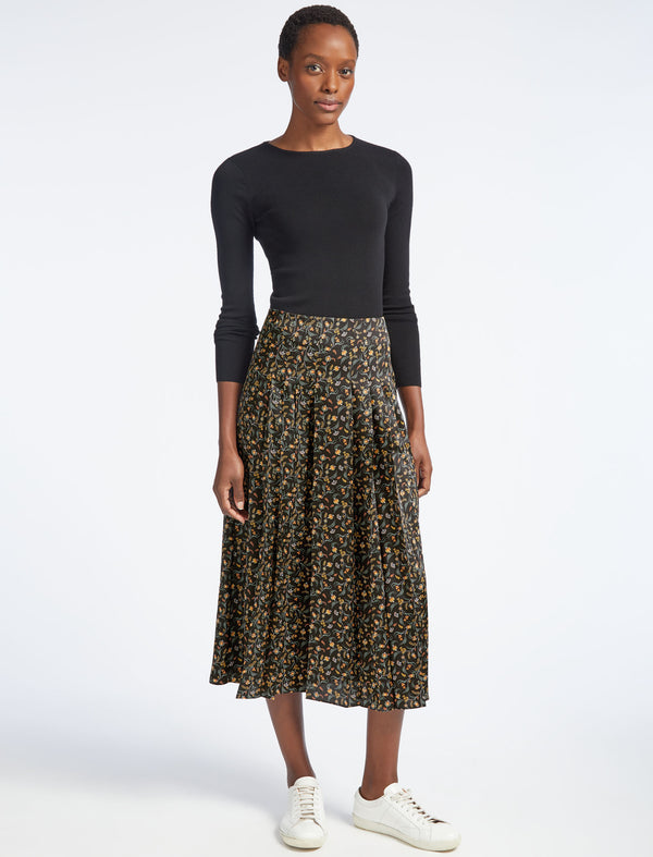 Savannah Maxi Skirt - Trailing Floral Print Black Yellow