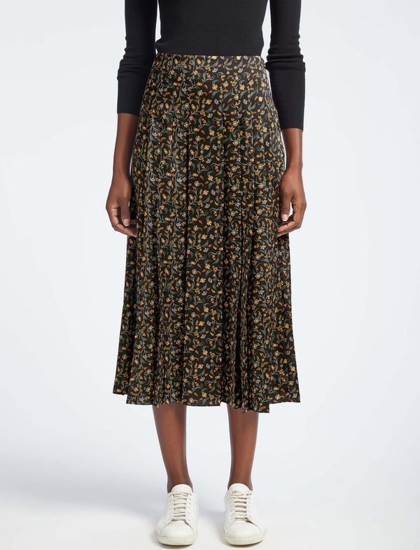 Savannah Maxi Skirt - Trailing Floral Print Black Yellow