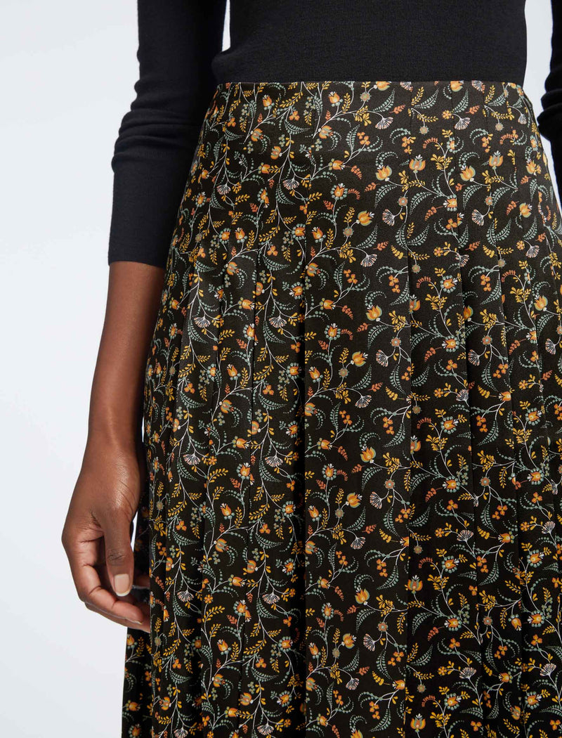 Savannah Maxi Skirt - Trailing Floral Print Black Yellow