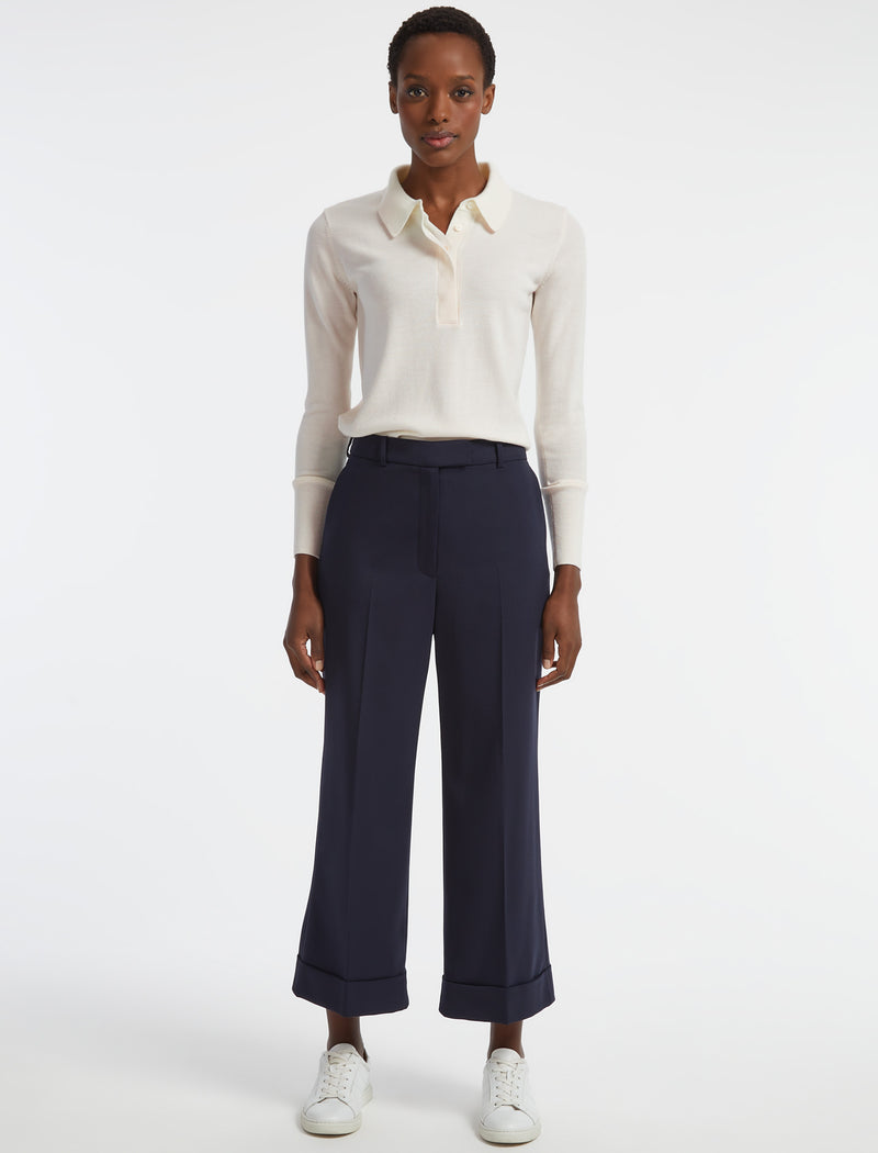 Turner Wool Crop Wide Leg Trouser - Navy