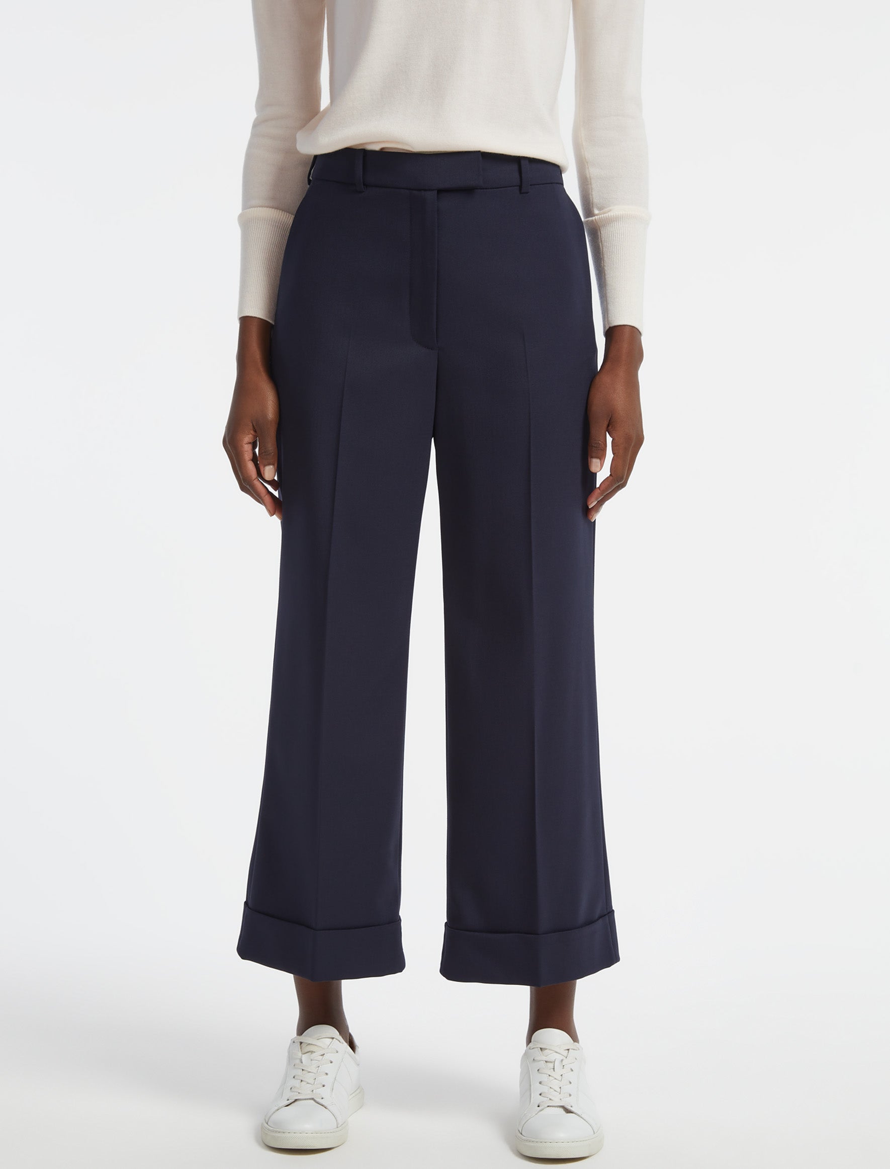 Navy cropped hotsell wide leg trousers