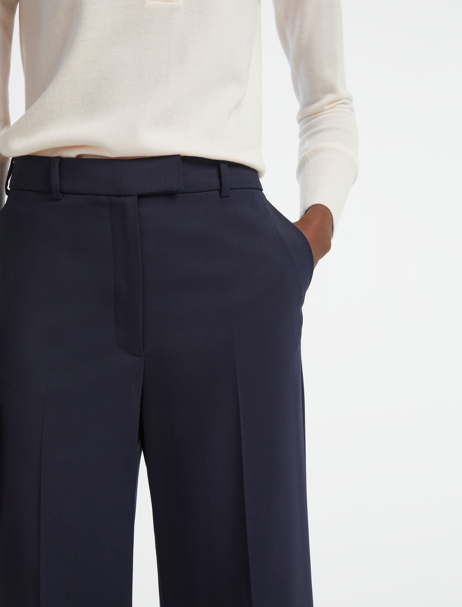 Navy cropped wide leg trousers on sale