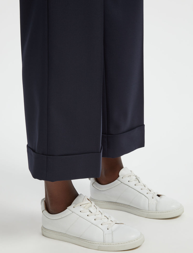 Turner Wool Crop Wide Leg Trouser - Navy