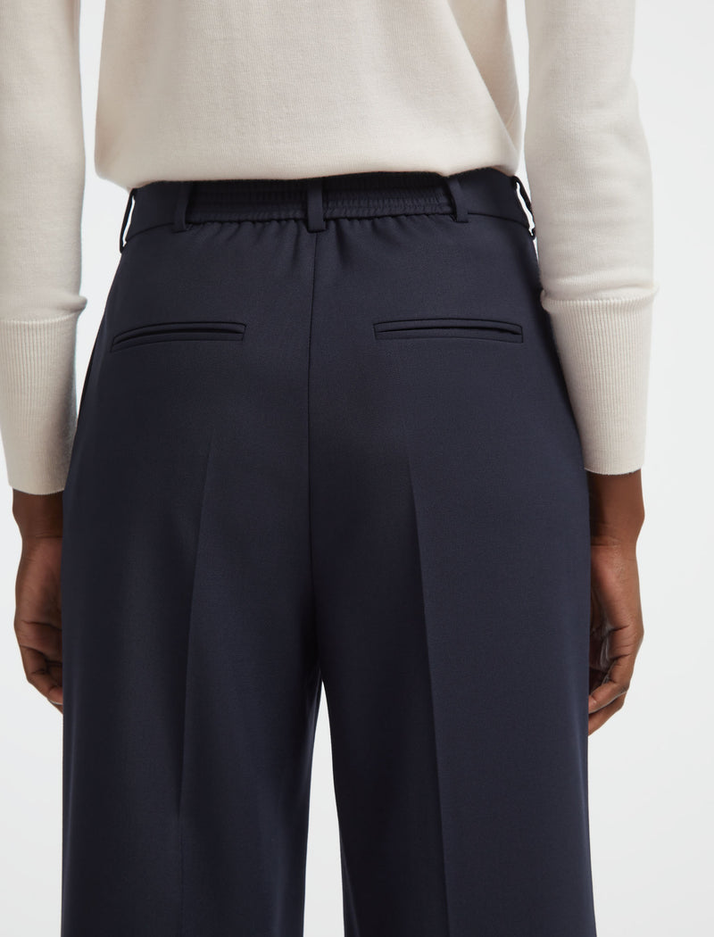 Turner Wool Crop Wide Leg Trouser - Navy