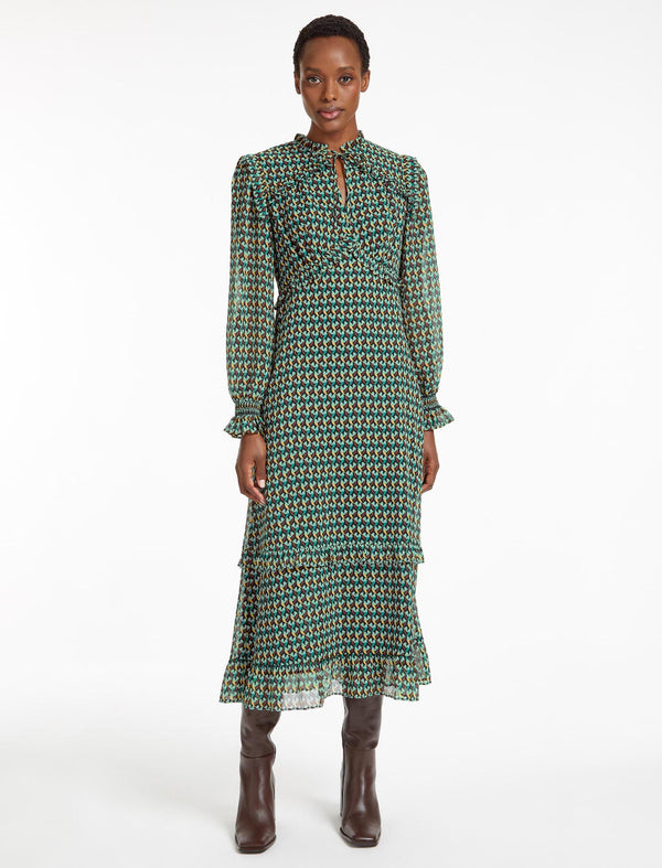 Loretta Maxi Dress - Black Green Heart Geo Print