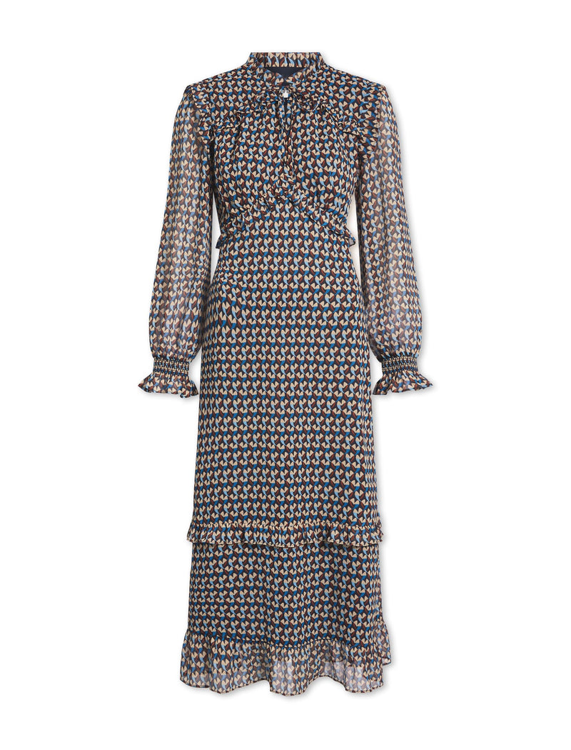 Loretta Maxi Dress - Navy Beige Heart Geo Print