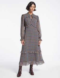 Loretta Maxi Dress - Navy Beige Heart Geo Print