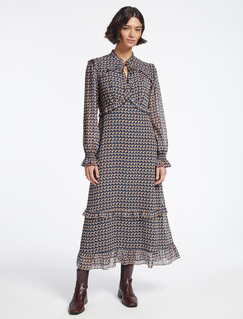 White heart print frill detail tea dress sales