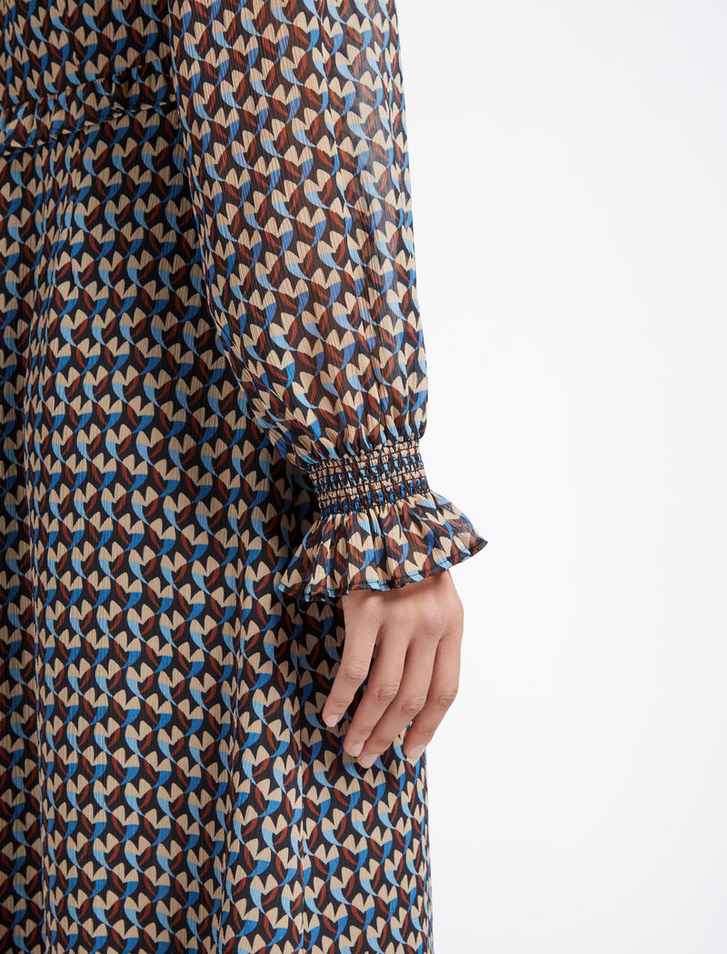 Loretta Maxi Dress - Navy Beige Heart Geo Print