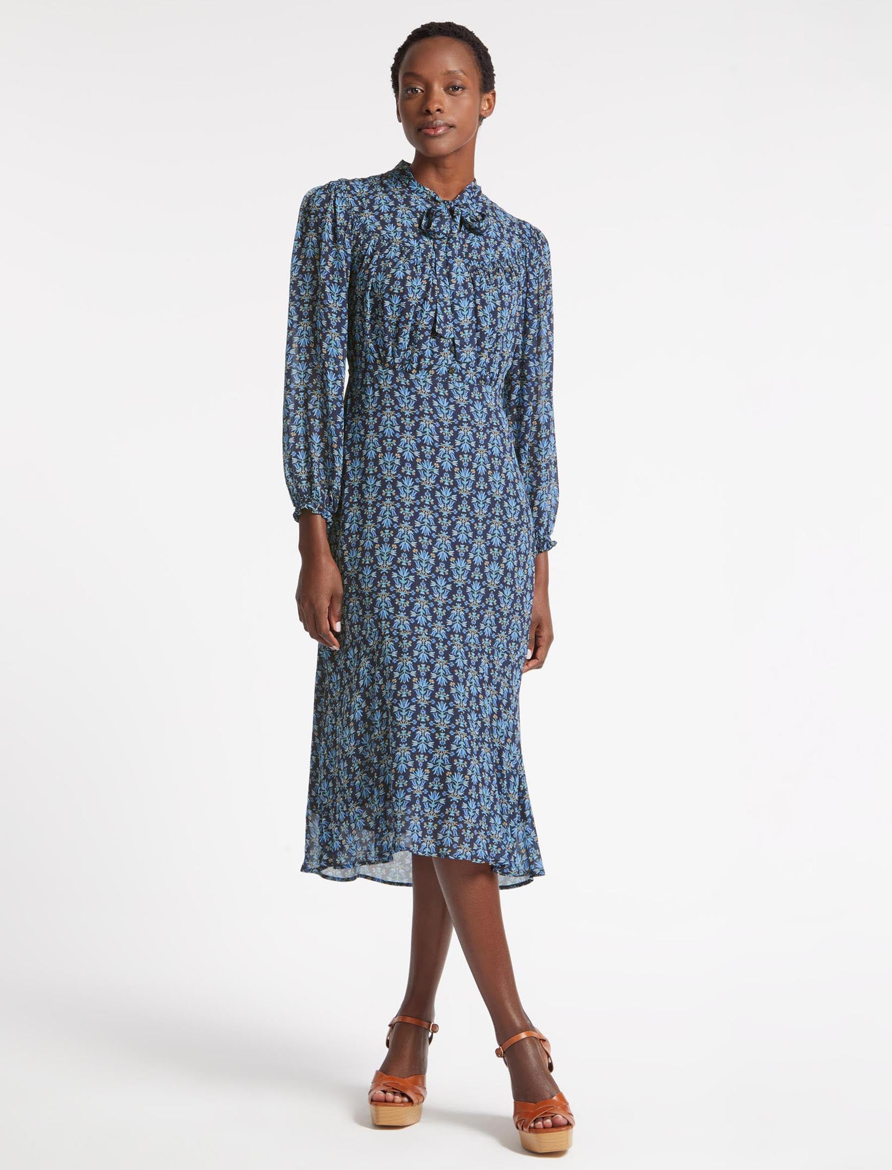Blue floral new arrivals print midi dress