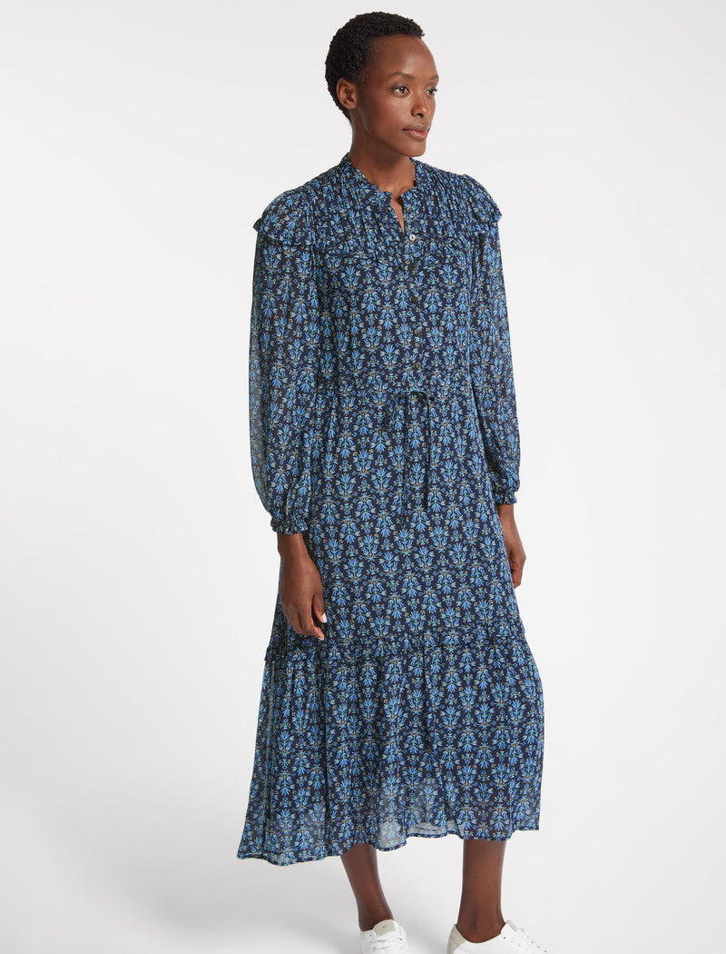 Blue floral print maxi dress store
