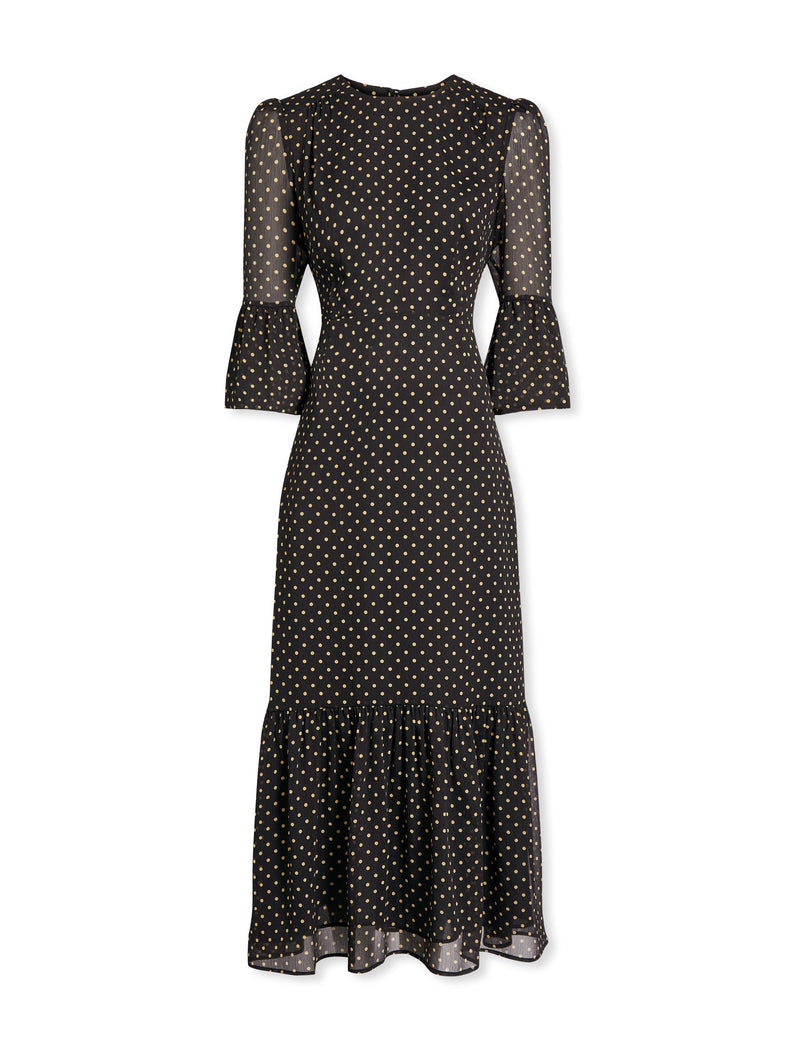 Tibi Maxi Dress - Black Cream Polka Dot
