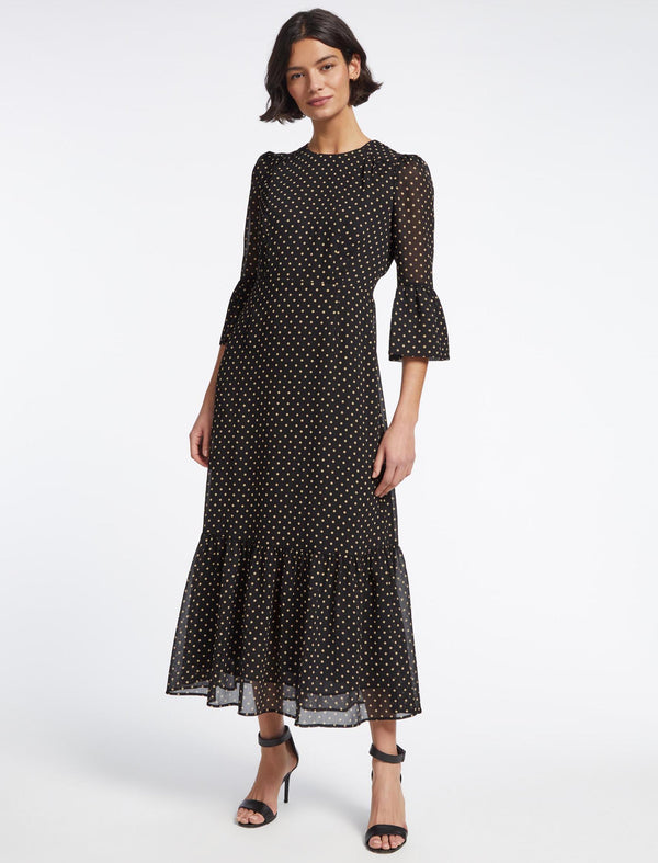 Tibi Maxi Dress - Black Cream Polka Dot