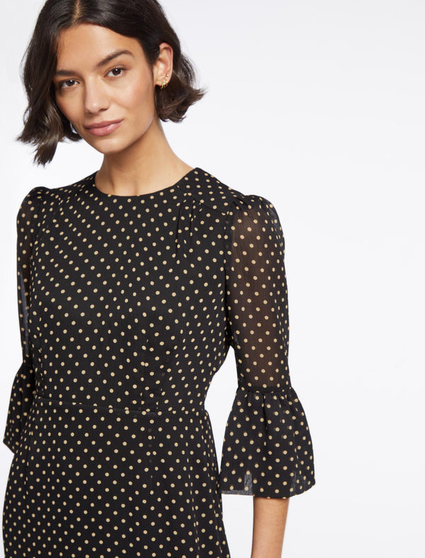 Tibi Maxi Dress - Black Cream Polka Dot