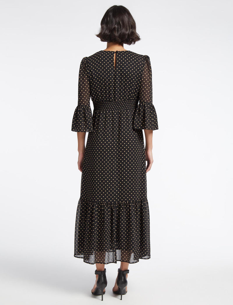 Tibi Maxi Dress - Black Cream Polka Dot