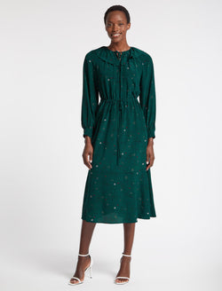 Georgia Silk Wide Collar Drawstring Waist Raglan Midi Dress in