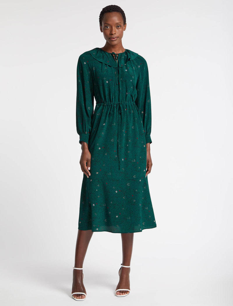 Georgia Silk Wide Collar Drawstring Waist Raglan Midi Dress in