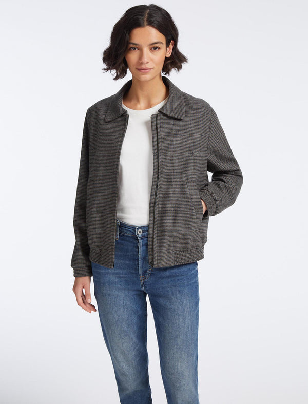 Lexi Wool Bomber Jacket - Charcoal Navy Black Check