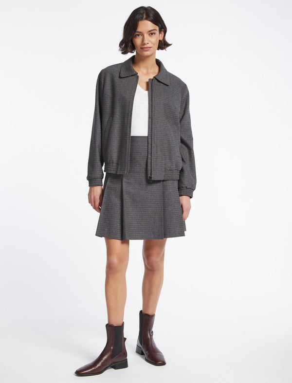 Lexi Wool Bomber Jacket - Charcoal Navy Black Check