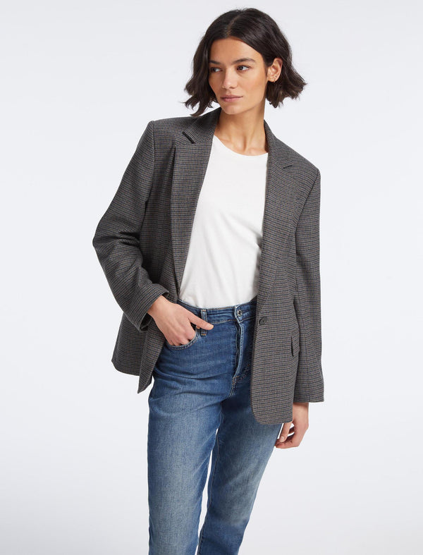 Jordan Wool Oversized Blazer - Charcoal Navy Black Check