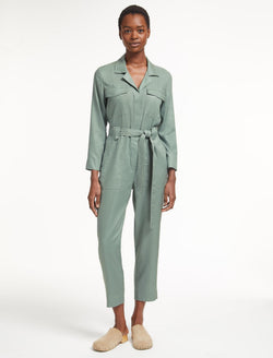 Ulla Style Collared Long Jumpsuit in Sage Green