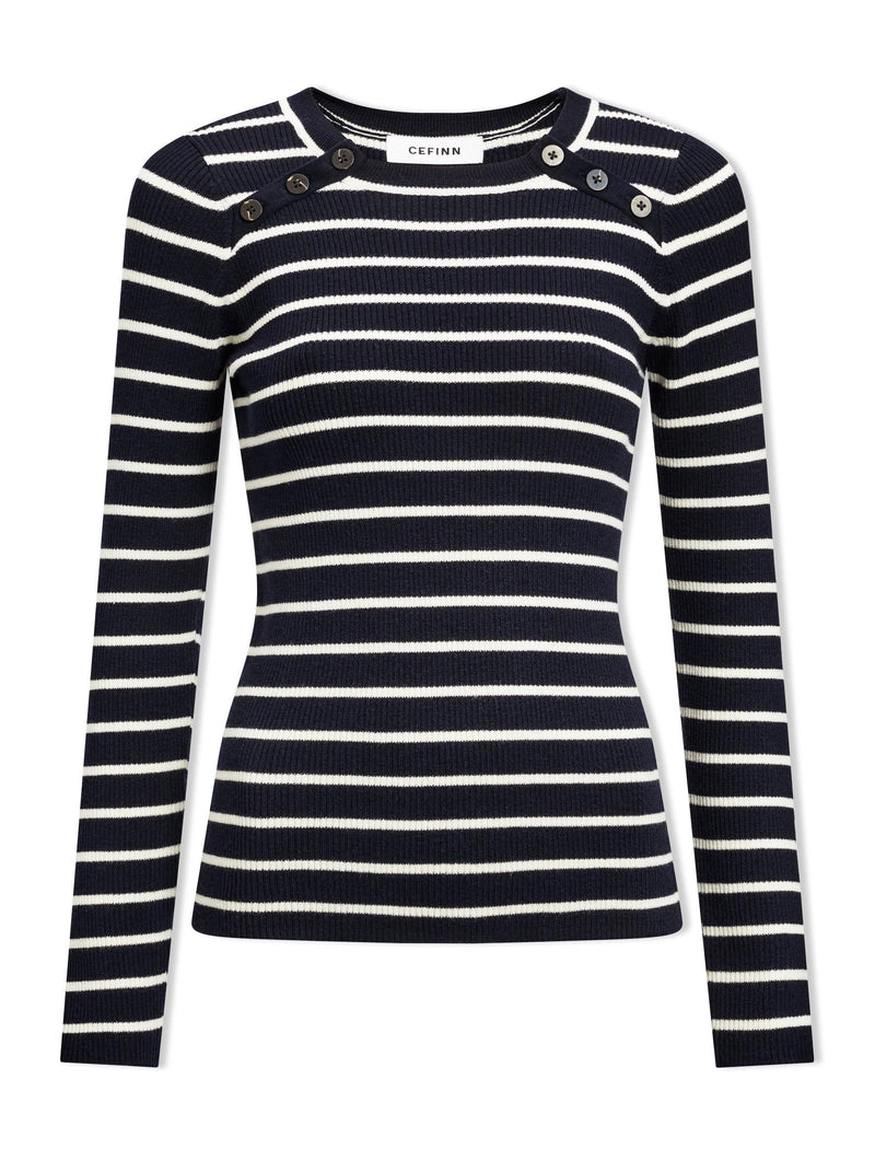 Frieda Wool Jumper - Navy Cream Stripe