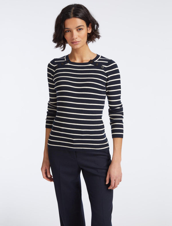 Frieda Wool Jumper - Navy Cream Stripe