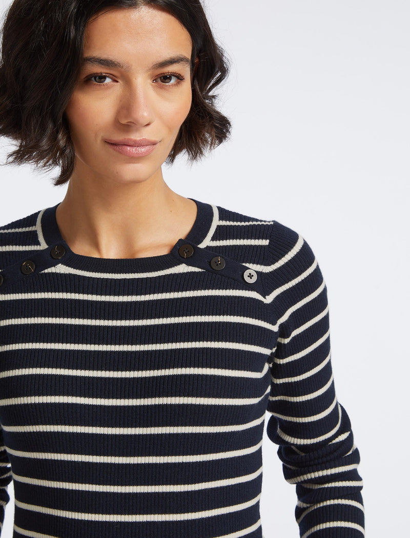 Frieda Wool Jumper - Navy Cream Stripe