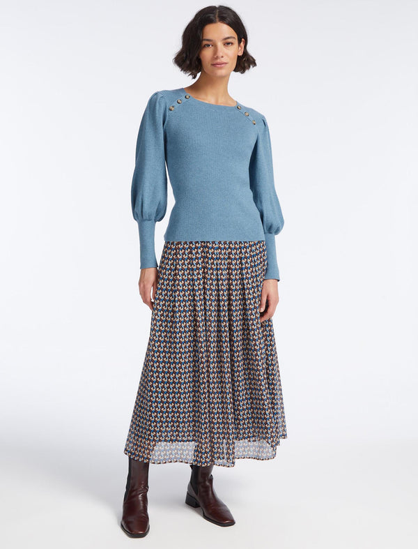 Eva Wool Round Neck Jumper - Mid Blue