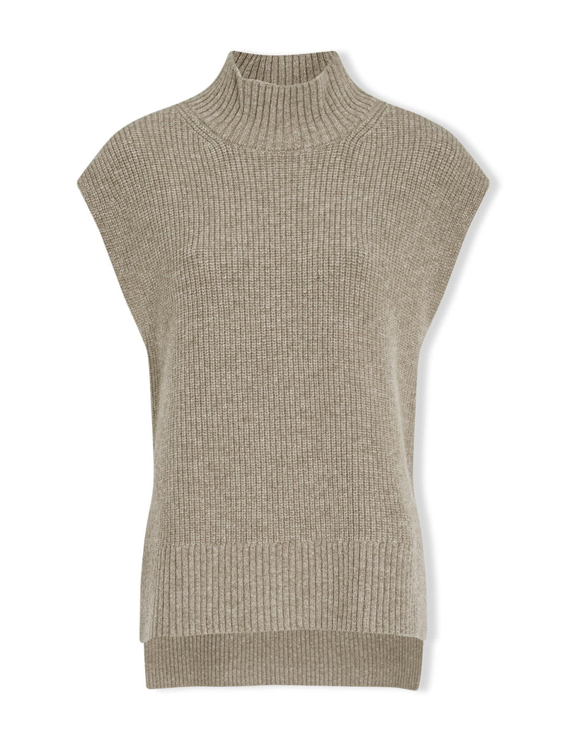 Janice Wool Funnel Neck Sleeveless Jumper - Taupe