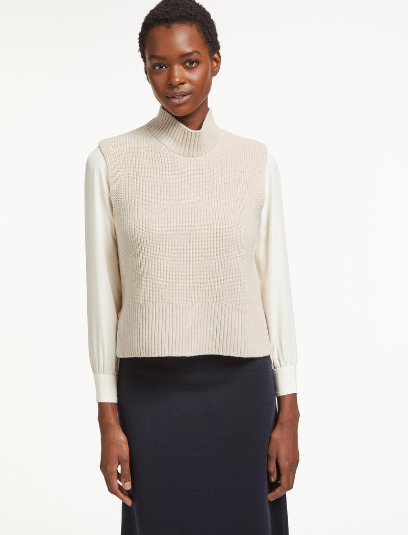 Janie Sleeveless Funnel Neck Jumper - Oatmeal