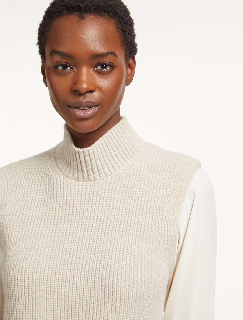 Janie Sleeveless Funnel Neck Jumper - Oatmeal