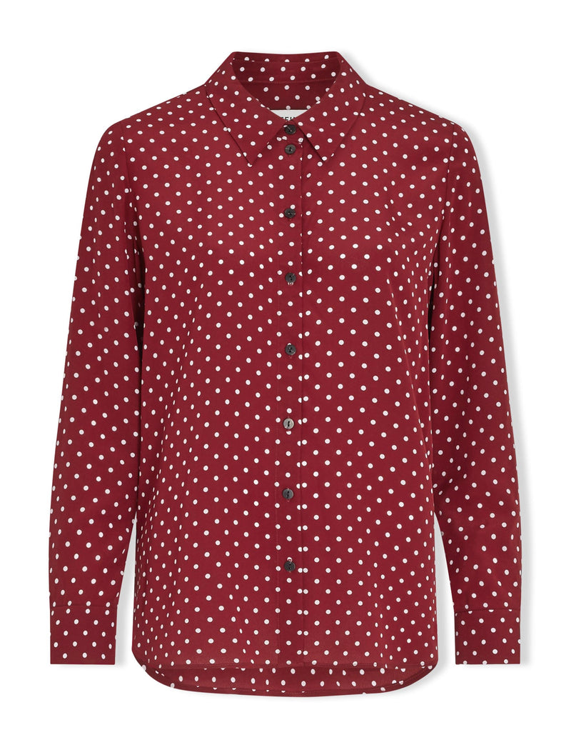 Skyla Silk Shirt - Lipstick White Polka Dot