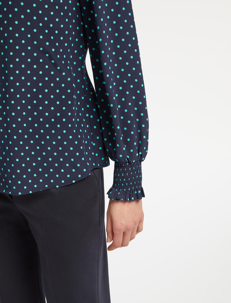 Stella Silk Shirt - Navy Turquoise Polka Dot
