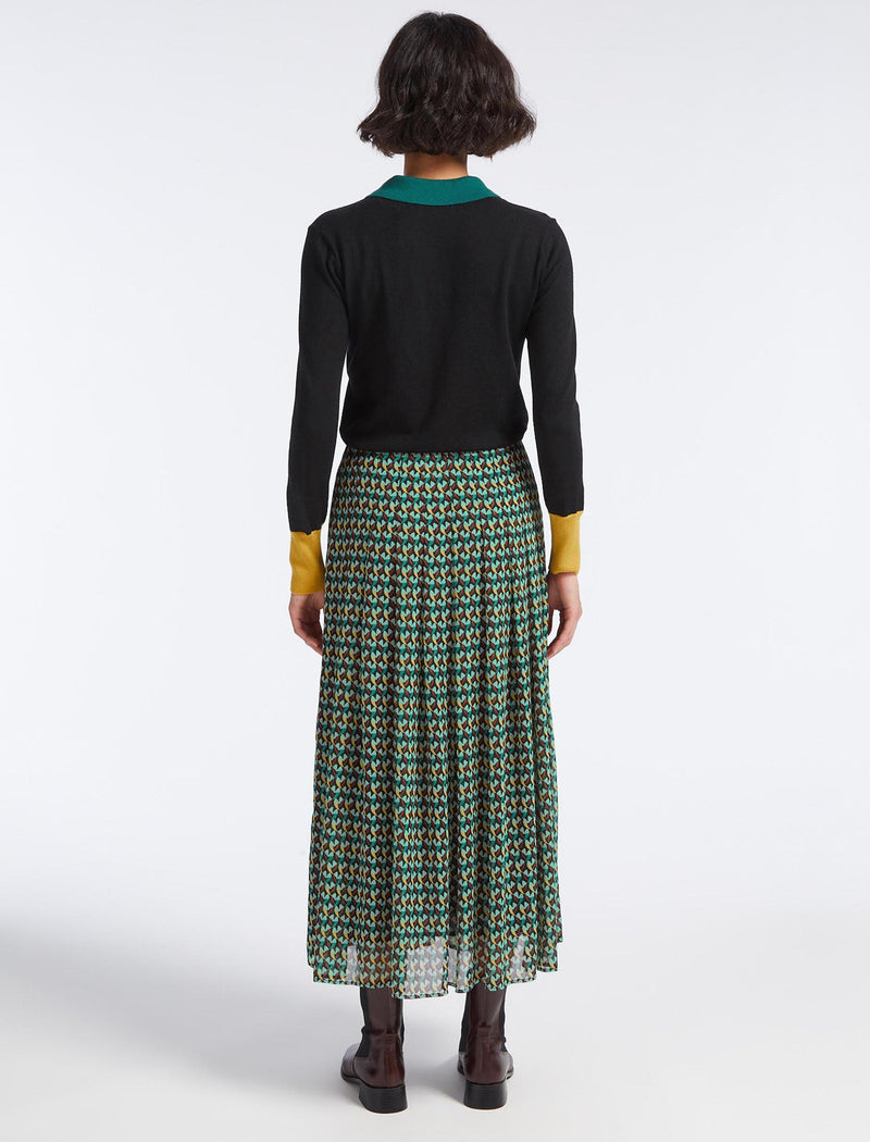 Zinnia Maxi Skirt - Black Green Heart Geo Print